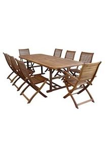 Milani Home TURRIS Set Tavolo Giardino Allungabile Rettangolare 180/240x100 Con 6 Sedie E 2 Poltrone In Legno Di Acacia Massiccio Per Esterno colore