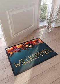 Dørmatte med høstlig print, blå, størrelse 38x59 cm, bonprix