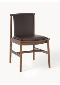 Cadeira de jantar em madeira de freixo com assento em couro Hayo Castanho Couro, Madeira maciça, Madeira L 53 x P 57 cm | Westwing Collection