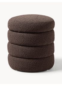 Boucl&eacute; Upholstered Stool Alto with Storage Space Brown Boucl&eacute;, Fabric &Oslash; 43 x H 48 cm | Westwing Collection