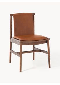 Cadeira de jantar em madeira de freixo com assento em couro Hayo Castanho Couro, Madeira maciça, Madeira L 53 x P 57 cm | Westwing Collection