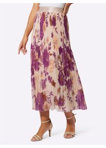 Damen Plisseerock mit Viskose-Futter in elfenbein-fuchsia-bedruckt ,Größe 36, WITT, 100% Polyester