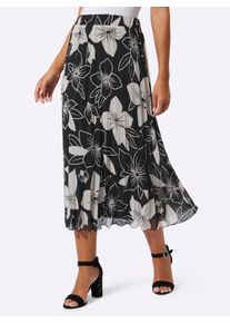 Damen Plisseerock in Web-Qualität in schwarz-champagner-bedruckt ,Größe 36, WITT, 100% Polyester