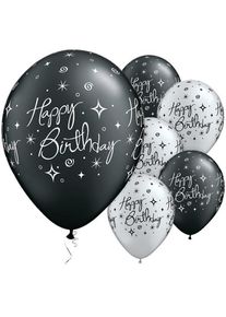 25 Swirly Birthday latex balloons black silver 28cm