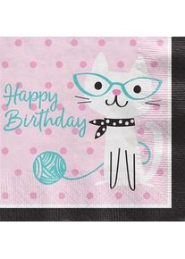 16 serviettes chats Happy Birthday 33cm