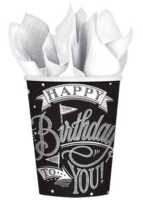 Amscan 18 gobelets en papier anniversaire noir et blanc 266 ml