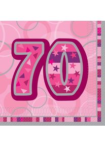 UNIQUE 16 Serviette de table Happy Pink Sparkling 70e anniversaire 33cm