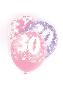 UNIQUE Mélange de 6 ballons 30ème anniversaire rose 30cm