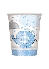 UNIQUE 8 gobelets en papier éléphant bébé bleu azur 266ml