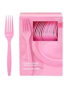 Amscan 100 fourchettes en plastique rose clair Glory 20cm
