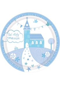 Amscan 8 assiettes communion bleu 23cm