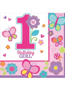 Amscan Birthday Girl 1er anniversaire serviette papillons colorés 16 pièces