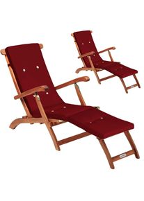 Casaria Ligbed Queen Mary Set van 2 acaciahout FSC -gecertificeerd incl kussen Rood