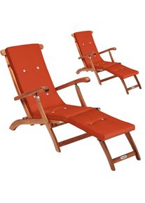 Casaria Ligstoel Queen Mary Set van 2 acaciahout FSC -gecertificeerd incl kussen Oranje