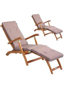 Casaria Ligstoel Queen Mary Set van 2 acaciahout FSC -gecertificeerd incl kussen Crème gemêleerd
