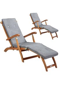 Casaria Ligstoel Queen Mary Set van 2 acaciahout FSC -gecertificeerd incl kussen Grijs gemêleerd
