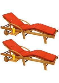 Casaria Ligbed Tami Sun Set van 2 acaciahout incl kussen Oranje