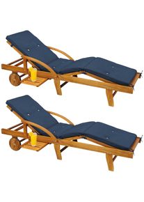 Casaria Ligstoel Tami Sun Set van 2 acaciahout incl kussen Blauw