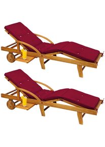 Casaria Ligbed Tami Sun Set van 2 acaciahout incl kussen Rood