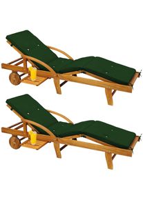 Casaria Ligstoel Tami Sun Set van 2 acaciahout incl kussen Groen