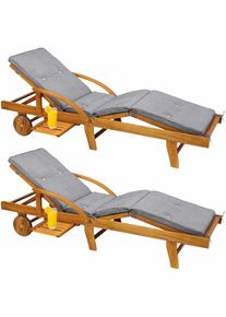 Casaria Ligbed Tami Sun Set van 2 acaciahout incl kussen Grijs gemêleerd