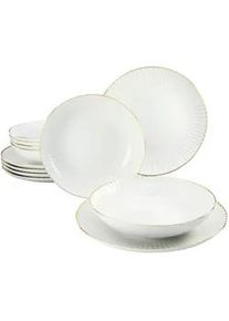 Creatable Tafelservice , Weiß, Goldfarben , Keramik , 12-teilig , handbemalt, lebensmittelecht, stapelbar , Geschirr, Geschirrsets, Tafelservice