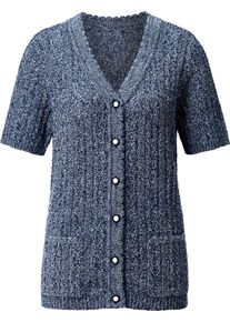 Damen Ajourstrickjacke mit Taschen, aufgesetzt marine-hellblau-meliert Gr&ouml;&szlig;e 46