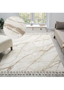 my home , Teppich »Zoe, Hoch-Tief-Struktur«, rechteckig, 11 mm Höhe, mit Fransen, modernes Marmor-Design, Wohnzimmer, Schlafzimmer , hellbeige , B:...
