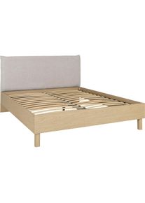 Gami , Einzelbett »Auriol«, Bett 160 x 200 cm, mit gepolstertes Kopfteil aus Textil, ohne Matratze , Eiche Rookwood Nachbildung