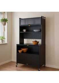 Küchenschrank HWC-O53, Küchenregal Schrank Arbeitsplatte Schrankfächer rollbar Metall 175x80x42cm ~ schwarz