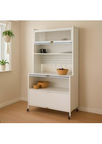 Küchenschrank HWC-O53, Küchenregal Schrank Arbeitsplatte Schrankfächer rollbar Metall 175x80x42cm ~ weiß