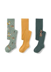 Tchibo - 3 Kinder-Strumpfhosen - Gr. 98/104 - dunkelgr&uuml;n/jacquard