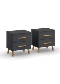 Rauch 2 Nachttische »Skandi« - 47x42x54cm - anthrazit - Holz / Eichenholz