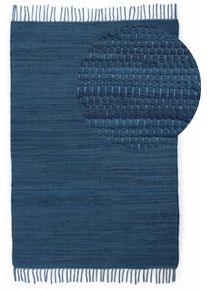 my home Teppich »Handweb Uni, Wendeteppich« rechteckig 5 mm Höhe Fleckerlteppich, reine Baumwolle, handgewebt, Uni, mit Fransen in blau