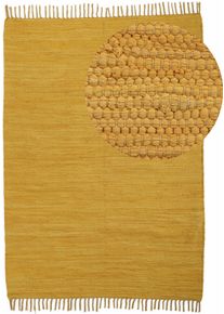 my home Teppich »Handweb Uni, Wendeteppich« rechteckig 5 mm Höhe Fleckerlteppich, reine Baumwolle, handgewebt, Uni, mit Fransen in gelb