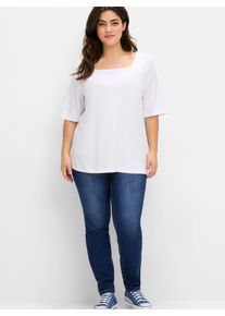 sheego Damen Shirt mit Karree-Ausschnitt, leicht tailliert in ecru ,Gr&ouml;&szlig;e 40/42, Witt, 95% Viskose, 5% Elasthan