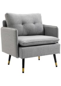 HOMCOM Button-Tufted Scandinavian Armchair in Fabric 76 x 68 x 80 cm Light Gray with Black and Gold Metal Legs | Aosom Ireland