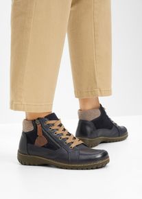 Boots &agrave; lacets en cuir largeur confort - bleu - taille 39 - Cuir lisse - bonprix