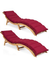 Casaria Ligbed Set van 2 Acaciahout FSC -gecertificeerd incl kussen Rood