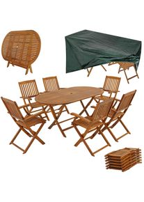Casaria Garten-Sitzgruppe Boston 7-tlg Akazienholz + Abdeckplane - Stilvolle Auszeiten unter freiem Himmel