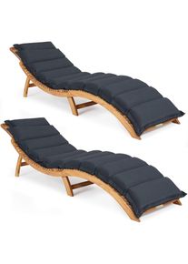 Casaria Ligbed Set van 2 Acaciahout FSC -gecertificeerd incl kussen Antraciet