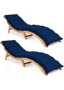 Casaria Ligbed Set van 2 Acaciahout FSC -gecertificeerd incl kussen Blauw