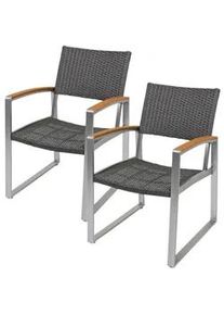 Garden Pleasure Gardenson Gartenstuhl-Set , Grau, Schwarz, Hellbraun , Metall, Textil , eckig, Kufe , 56x84x66 cm , wetterbeständig , Gartenmöbel, Gartensessel, Gartenstühle