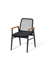 Tchibo - Jedálenská stolička s tíkovými opierkami rúk a textilným výpletom - farba: čierna