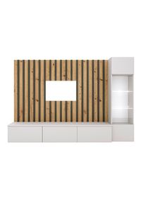 Mid.you Wohnwand , Grau, Schwarz, Weiß, Eiche Artisan , Glas, Holzwerkstoff , 3-teilig , 4 Fächer , tageslichtweiß , 220x148x35 cm , Made in EU ,