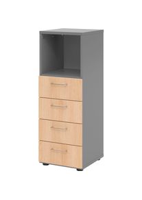 0, Aktenschrank, Regal 3OH, 4 Schübe, BS Graphit/Eiche