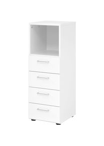 0, Aktenschrank, Regal 3OH, 4 Schübe, BS Weiss/Weiss