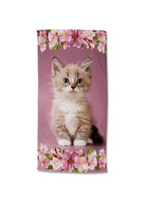 Good Morning , Strandtuch »Look«, (Packung, 1 St., 1 Strandtuch 75 x 150 cm), Mikrofaser, 75x150, Schnelltrocknend, Kind, Mädchen, Katze, Rosa ,...