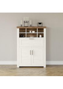 set one by Musterring, Highboard &raquo;York&laquo; Typ 15, mit Holzt&uuml;ren und Klappe, Beleuchtung optional, Breite 105 cm, Wei&szlig;/ Eiche, MDF, B/H/T: 105 cm x 143 