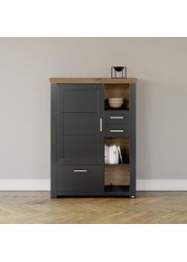 set one by Musterring , Highboard »York« Typ 25 und 26, in 3 Farbvarianten, Beleuchtung optional, Breite 105 cm , Grau Anthrazit mit Eiche Artisan